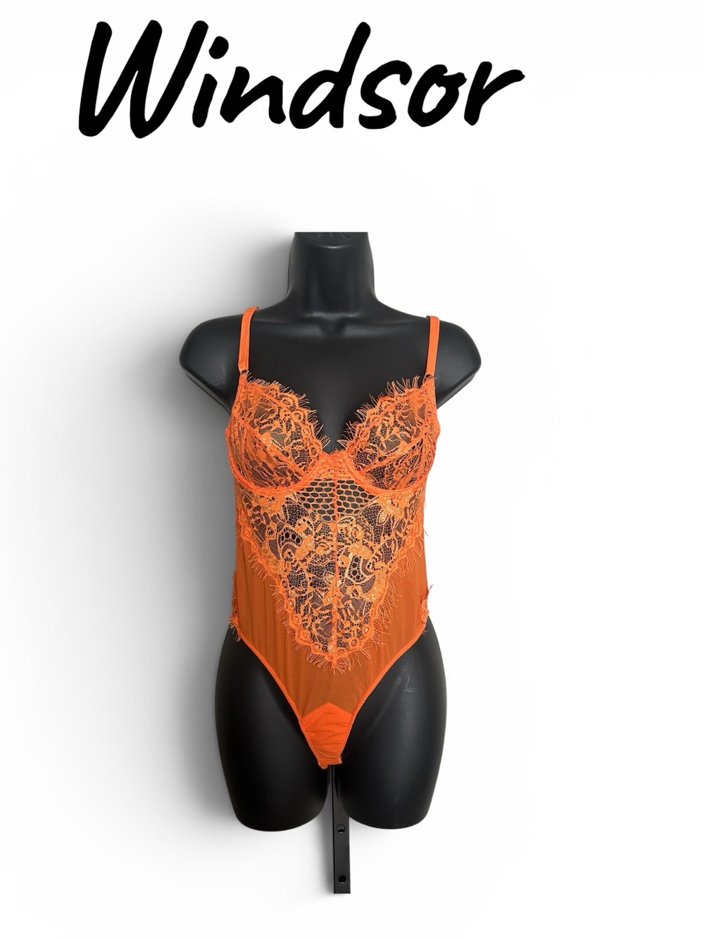 Windsor Orange Lace Sheer Bodysuit size small